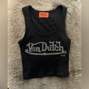 Von Dutch Black Tank with Rhinestone Embellishment